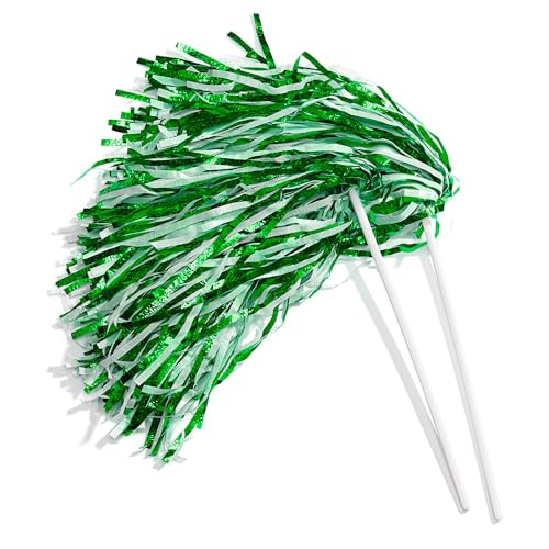 Anderson's Metallic Green and White Foil Textured Pom Poms- Pack of 10 | Anderson's Metallic Pom Pom, School Shakers, Cheerleader, Football, Basketball, Homecoming, Team Party, Celebration - color: Green and White