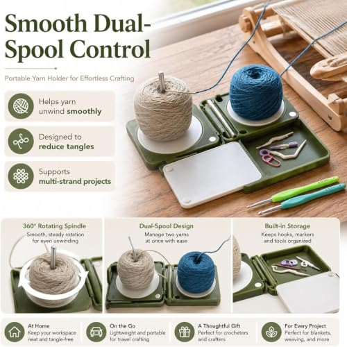 Portable Yarn Holder for Crochet Knitting, Travel Yarn Dispenser with Storage Compartment, Foldable 3D Printed Yarn Spinner Travel Case with Spindle, Gift for Crocheters