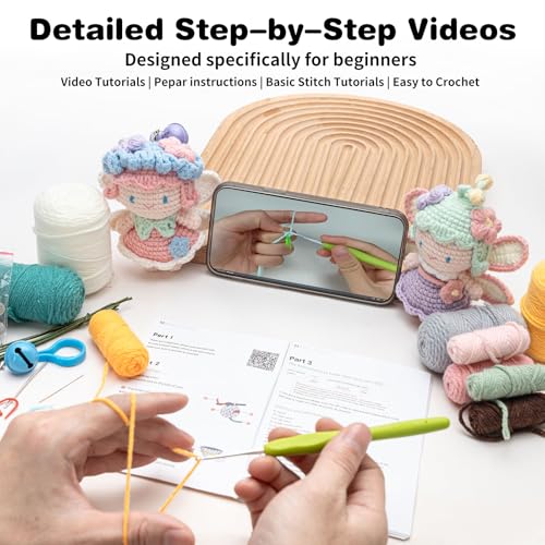 Crochet Kit for Beginners, Crochet Starter Kit with Step-by-Step Video Tutorials, Easy Beginner Crochet Kit for Adults, Crochet Animals Crafts Crochet Kits, Easy Knitting Kit. (Cute Angel 2 Pick)