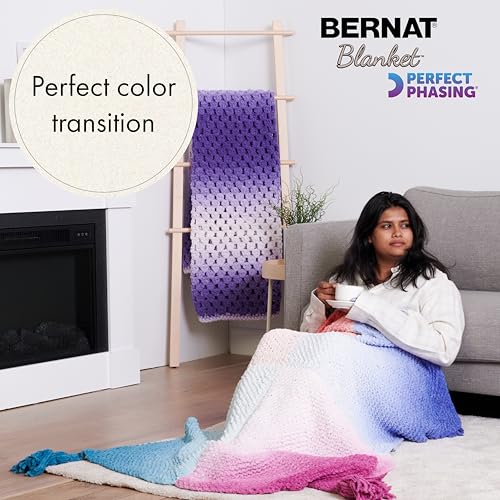 Bernat Blanket Perfect Phasing Soft Crochet Yarn, Petal 2-Pack | #6 Super Bulky Yarn, 100% Polyester, Soft Crochet Yarn for Blankets, Knitting & DIY Crafts, 220yds, 300g/10.56oz per skein - color: Petal, style: Blanket Perfect Phasing