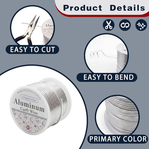 9 Gauge Aluminum Craft Wire Silver 40FT 3mm, Jewelry Making, Flexible Bendable Armature Wire for Sculpting, Floral Crafts, Metal Wire Wrapping, DIY Art Projects & Wreath Making - color: Silver, size: 9gauge