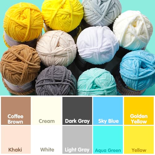 Baby Blanket Yarn for Crocheting - Soft Velvet Fluffy Chenille Yarn for Knitting Amigurumi Making Scarves, Doll - 100g/3.5oz 131 Yards Thick Plush Yarns (3, Aqua Green) - color: Aqua Green