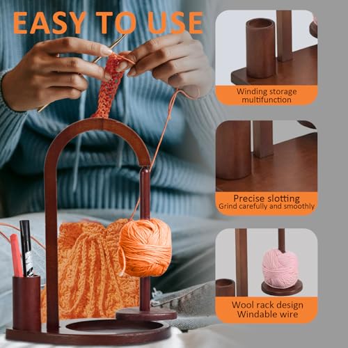 Joyeee Magnetic Wooden Yarn Holder for Crocheting, Yarn Spool Holder with Knitting Accessories Storage Organizer for Granny Yarn Storage, Crocheting and Knitting Accessories, Walnut - color: Walnut Color