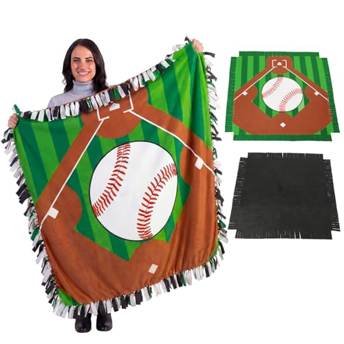 Chumia 2 Pcs/1 Set Baseball Tie Blankets Craft Kit 57 x 57 Inch Baseball DIY No Sew Fleece Blanket Red and White Sports Ball No Sew Fabric Tie Knot Throw Craft Gift for Sports Theme Party Favor - style: Red and White Baseball