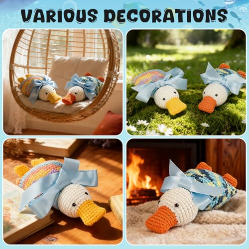 Totiro Crochet Kit for Beginners, Ducks Amigurumi Starter Kit, Easy DIY Craft Set with Step-by-Step Video Tutorials, 2 Pack Animal Crochet Pattern Learning Kit for Teens Adults Birthday Gift - color: Sister Ducks