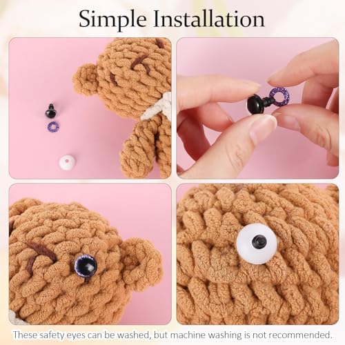 120 Pcs 3D Glitter Eyes for Crochet Animal, 12mm Plastic Safety Eyes | Crochet Doll Eye for DIY Craft Gifts Doll Decorations
