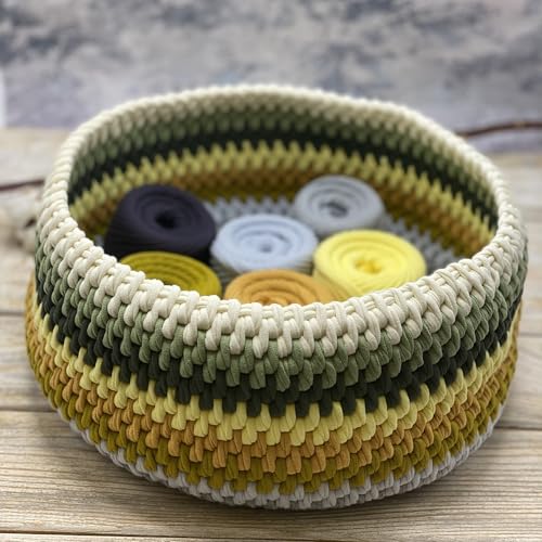 Bobilon 7-9 mm T-Shirt Yarn Kit - 9 Cotton Balls, Crochet - Angelina Set | 9 balls of 100% cotton t shirt yarn, 196 yds total, 7-9 mm; matching colors for crochet, knitting and macrame - color: Angelina