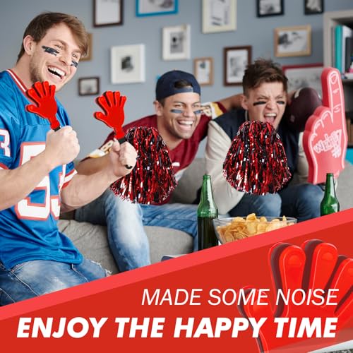 24 Pcs Cheerleading Pom Poms and Hand Clappers Noisemakers Set for Team Spirit Items Sporting Events Football Baseball Cheering Essentials Party Favors Dance - color: Red and Black