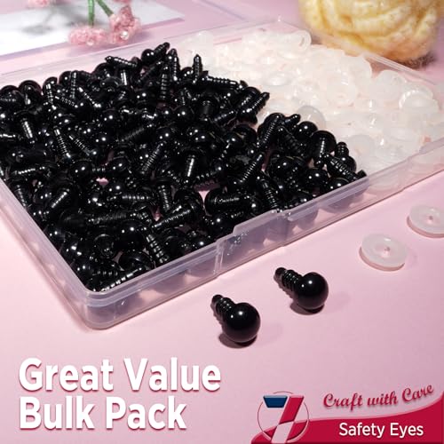 SEVENSUN 10mm Safety Eyes for Crocheting, 300pcs Black Crochet Eyes for Crochet Animals, amigurumi Eyes for Crafts, Craft Doll Eyes for amigurumi Stuffed Animals Eyes - size: 10mm