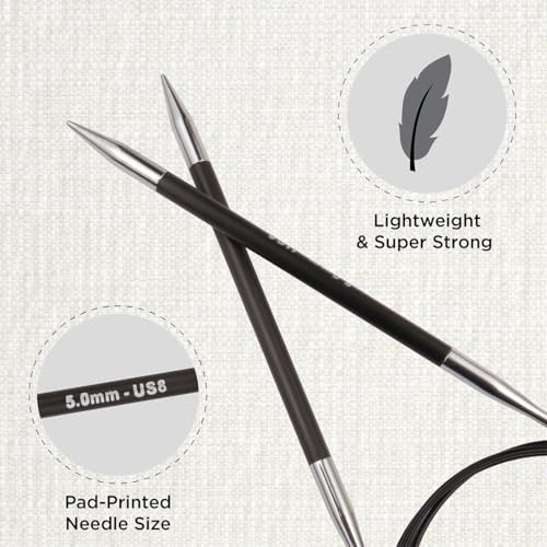 KnitPro Karbonz Fixed Circular Needle 32"(80cm) | US Size 8 (5mm) - size: US 8 (5mm)