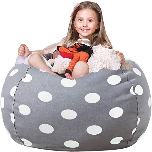 WEKAPO Stuffed Animal Storage Bean Bag Chair Cover for Kids | Stuffable Zipper Beanbag for Organizing Children Plush Toys Large Premium Cotton Canvas (Gray Dot, X-Large) - color: Gray Dot, size: X-Large