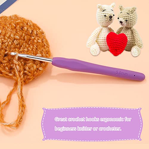 SHWAKK Crochet Hook, 5.0 mm Ergonomic Crochet Hook for Arthritic Hands | Crochet Needles, Knitting Needles with Soft Handle Beginners and Experienced Hobbyists (5.0 mm) - size: 5.0mm