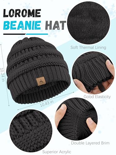 LOROME Winter Beanie Hat Scarf Gloves, Warm Fleece Knit Neck Scarf Set Gift | Hats Gloves Scarf Set, Touchscreen Gloves, Universal Size Neck Scarf Set Winter Gifts for Unisex Adult Winter Wear - color: Dark Gray