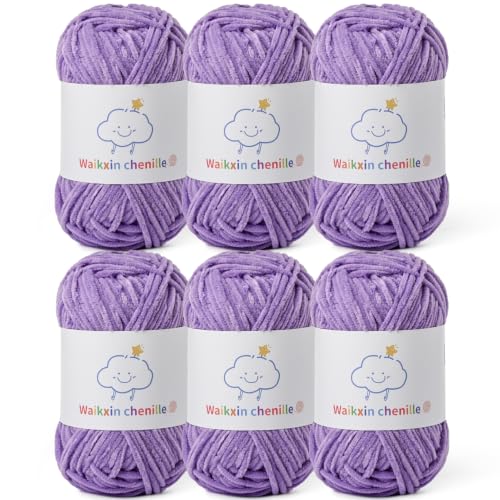 6 Pack of Skinny Chenille Yarn for Crocheting, Amigurumi Yarn&Baby Yarn for Crocheting Soft,10.58oz/656yds Fluffy Fingering Weight Velvet Yarn for DIY Crafts&Baby Blankets.(6 Purple) - color: 6 Purple