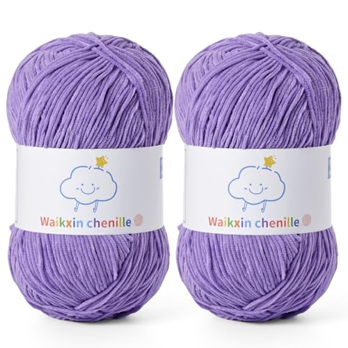 Fluffy Chenille Yarn for Crocheting，Baby Yarn for Crocheting Soft，2 Pack of 100g/3.5oz Velvet Amigurumi Yarn ，Fingering Weight Yarns for Crocheting Baby Blankets、DIY Craft.(2 Purple) - color: [2 Purple]