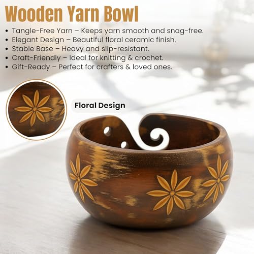 Wooden Yarn Bowl – Solid Dark Hardwood Holder for Knitting & Crochet | 6"x6"x3" Pinkwashed Portable Organizer – Handmade Gift for Women, Christmas Craft Supplies - color: Pinkwashed, size: 6" x 6" x 3"