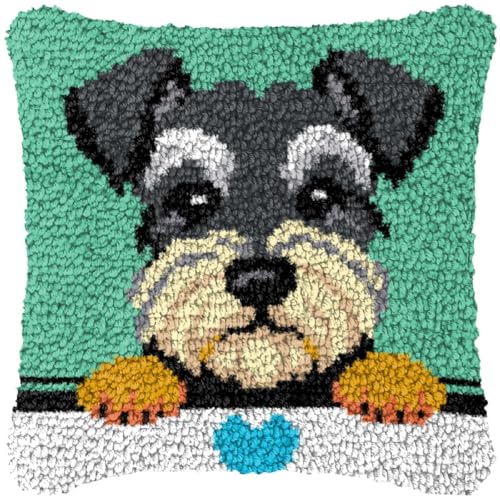 YOOTOM Dog Latch Hook Pillow Kits,Crochet Cushion Making Crafts | 17"x17" Pre-printed Latch Hook Kits,All-in-one DIY crochet Pillow Cover Making Crafts for Adult Beginners - color: Dog B