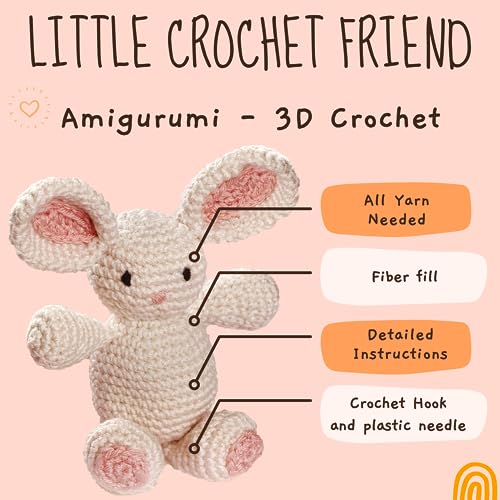 LEISURE ARTS Little Crochet Friend Animals Crochet Kit, Bunny, 8", Complete Kit, Learn to Animal Starter Kit for All Ages, Includes Instructions, DIY Amigurumi Kits