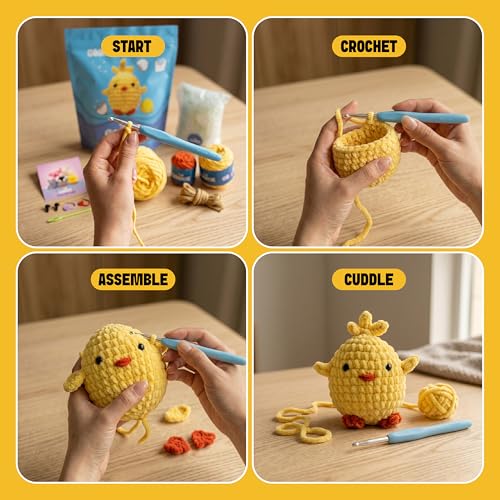 THE GOOKIE Crochet Kit for Beginners - All-in-One Amigurumi Kit with Yarn, Hook, Safety Eyes, Stuffing & Step-by-Step Tutorial for Adults & Teens (Seedy) - color: Seedy