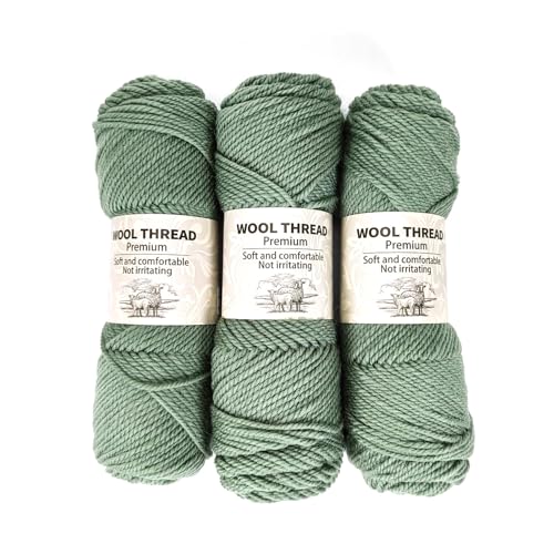Premium Wool Blend Yarn – 3 Skeins (300g Total), 85% Wool 15% Polyester, for Crocheting&Knitting, Soft Skin-Friendly, Ideal for Scarves, Hats, Blankets & DIY Crafts (16#Pea Green) - color: 16#Pea Green