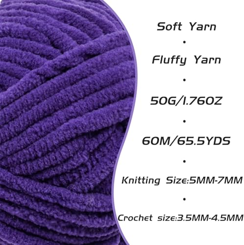 2 Pack Lilac Fluffy Velvet Yarn for Crocheting, Chunky Chenille Baby Blanket Yarn for Crochet, Soft Fuzzy Puzzle Yarn for Knitting, (50g/1.77oz Each) Bulky Thick Amigurumi Crochet Yarns - color: 2 Lilac