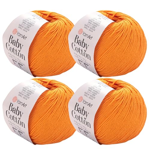 YarnArt Baby Cotton Yarn 4-Pack – Soft Knitting Yarn for Baby & Summer, 50% Cotton 50% Acrylic, 1.76 Oz Each, 180.44 Yds/Skein – Ideal for Amigurumi & Crochet Projects (425) - color: 425