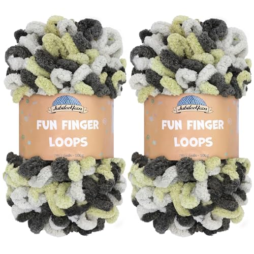 JubileeYarn Fun Finger Loops Yarn - 100g/Skein Jumbo Polyester Team Spirit - Silver Tan Black - 2 Skeins - color: 026 Silver Tan Black, size: 2 Skeins
