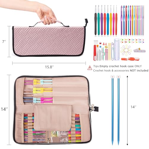 Knitting Needles Case (up to 14 Inches) - Needle & Crochet Hook Organizer - color: Pink, size: 14 Inches