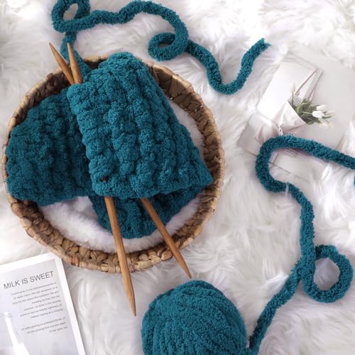 Hombys Indigo Chunky Chenille Yarn for Hand Knitting & Crocheting - Super Bulky Big Yarn for Chunky Blanket - color: Indigo