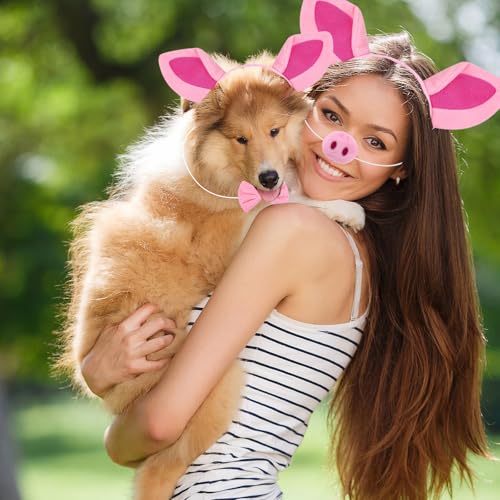 Plush Animal Ears Headband & Nose Bow Tie Tail, Halloween 100 Day Cosplay Festival Theme Party Dress up Costume
