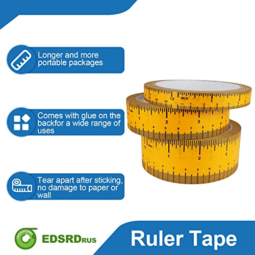 EDSRDRUS 3 Pack Ruler Tape 1/2, 1, 1-1/2 inch Masking Tape Measure, Repeating 12inch Imprint Adhesive Tape Measure, No Residue & Waterproof Ruler Tape for Painting, Sewing & DIY (White) - color: White, size: (1/2in+1in+1-1/2in) * 67Yard