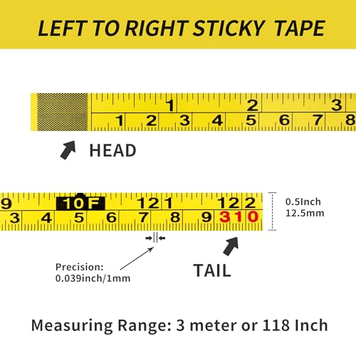 2Pcs Steel Self-Adhesive Measuring Tape, Imperial & Metric Tape Ruler | Left To Right and Right To Left Stick On Tape Measure Sticker Ruler for Workbench, Woodworking, Saw & Drafting, 310cm/122Inch - size: 3m