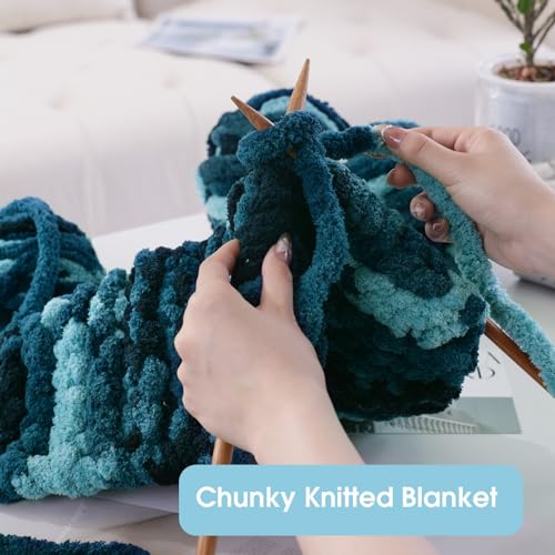 HOMBYS Blue Multi Chunky Chenille Yarn for Hand Knitting,Fluffy Soft Jumbo Yarn Crocheting,Super Bulky Big Yarn for Chunky Blanket,Large Thick Arm Knitting Yarn,8 Pack Plush Yarn - color: Blue Multi