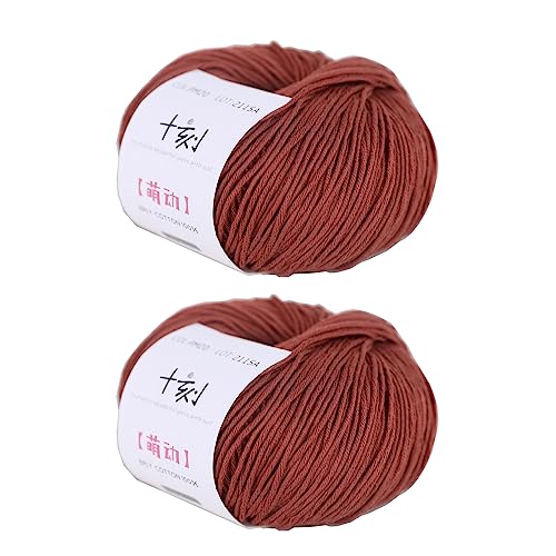 Fine Weight Knitted and Crocheted Cotton Yarn, 100% Long Staple Cotton Yarn, Baby Sports, 2 Packages of 100g/3.52oz (Per Skein 50g/162yards)-Cocoa Brown - color: PM20-Cocoa Brown