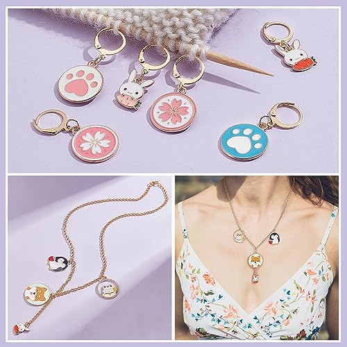 NBEADS 24 Pcs Animal Paw Stitch Markers, Alloy Enamel Crochet Stitch Marker Charms 304 Stainless Steel Clasp Locking Stitch Marker for Knitting Weaving Sewing Jewelry Making - color: Animal Paw&Sakura&Rabbit