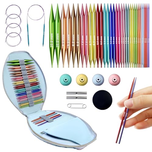 Lewhoo 17 Size Interchangeable Circular Knitting Needles Set 2.2~10.0mm | Aluminum Knitting Needle with 4 Cables ＆ Bag Multicolored-1 - color: Multicolored-1