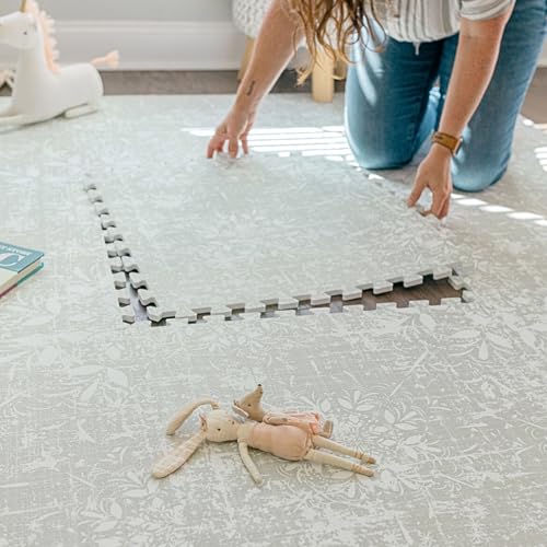 Little Landings Baby Play Mat for Floor - Eden (4x6ft) - Interlocking EVA Foam Play Mat Tiles for Babies & Toddlers, Non-Toxic Playmat for Tummy Time, Crawling & Playroom - Neutral Rug-Look Design - color: Eden - Sage Green, size: 4x6 ft