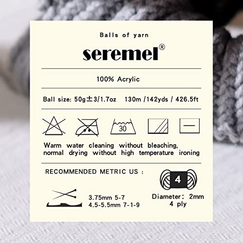 Seremel 4-Ply Acrylic Soft Yarn, 2 Skeins Crochet&Knitting Yarn (Hot Red) | 2Balls 1Pack Total 100g (3.4oz) / 260m (280Yds), Crocheting Medium Yarns, Worsted Beautiful Color for bags, blankets,sweater - color: Hot Red