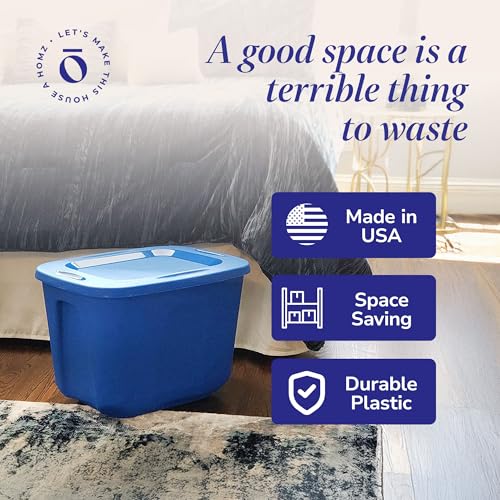 HOMZ 8-Pack Durable Molded Bin, Plastic Storage Containers w/Lids, 10 Gallon, Blue - Stackable Organizer Totes and Boxes for Bedroom, Kitchen, and Garage Organization - color: Blue, size: 32 Gallon (8 Pack)