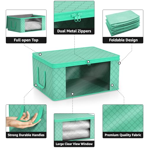 Sorbus Medium Clothes Storage Bags - Foldable Blanket Storage Bins for Organizing Bedroom, Closet, Clothing, Comforter, Organization with Clear Window, Lids and Carry Handles - Set of 3 | Carry handles and fabric construction support foldable bins with li