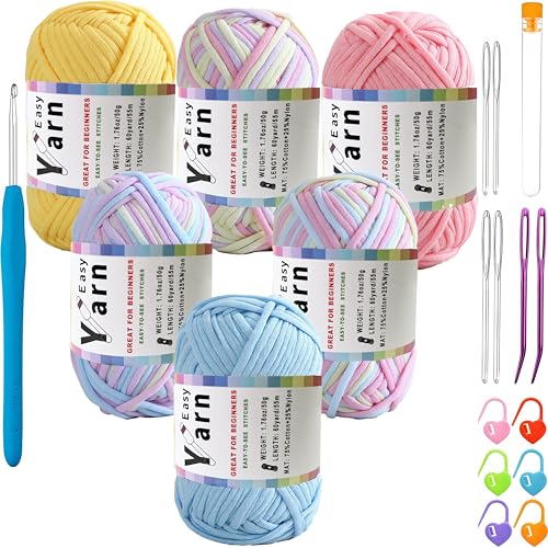 Beginner Easy Yarn Kit for Knitting,Crocheting; Worsted Weight Medium #4; Cotton Blend Yarn for Amigurumi with Tools (Unicorn Whisper, 6 Skein) - color: Unicorn Whisper