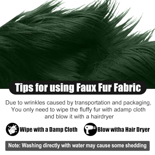 Dark Green 2x60Inch Faux Fur Shaggy Plush Faux Fur, Fabric Precut Strips Fluffy Fuzzy Faux Fur, Beard Miniature Dolls Rugs Mats Gift, Craft Beard Hair, Winter Halloween Christmas Costume Party Decor