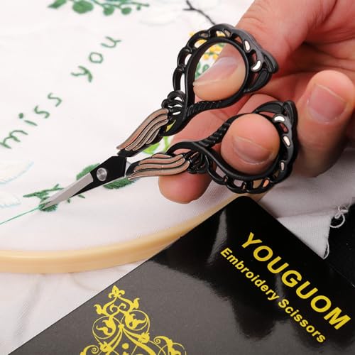 YOUGUOM Crochet Scissors with Sheath, Small Sewing Shears | Sharp, Left/Right Handed for Craft, Embroidery, Cross Stitch, Yarn, Paper, Detail Cutting, Thread Snips, Black - color: Golden Black