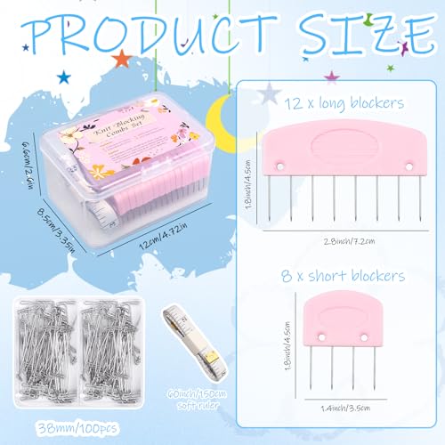 Knit Blocking Combs Pins, 20 Pcs Knit Blocking Combs | Blocking Pins, 100 Pcs T-Pins Knitter Crochet, Tape Measure Ruler, Sewing Lace or Needlework Projects