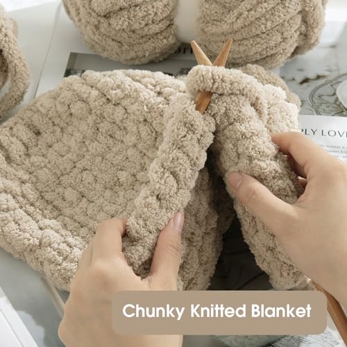 HOMBYS 4 Cream+4 Khaki Chunky Chenille Yarn for Hand Knitting,Fluffy Soft Jumbo Yarn Crocheting,Super Bulky Big Yarn for Chunky Blanket,Large Thick Arm Knitting Yarn,8 Pack Plush Yarn - color: 4 Cream+4 Khaki