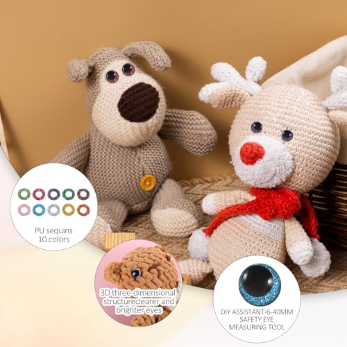 120 Pcs 3D Glitter Eyes for Crochet Animal, 12mm Plastic Safety Eyes | Crochet Doll Eye for DIY Craft Gifts Doll Decorations
