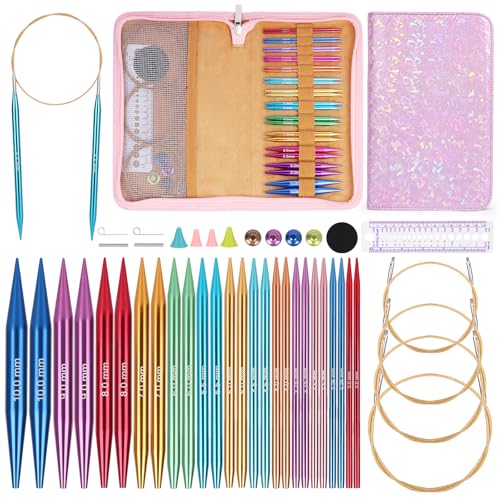 Katech 13 Pairs Interchangeable Circular Knitting Needles (3.0mm~10.0mm) | Knitting Needle Set with Flexible Cables-Perfect for Sweater/Beanie Hat/Blanket/Afghan/Socks-Ideal Gift for Beginners - size: 4.53 inch（interchangeable）