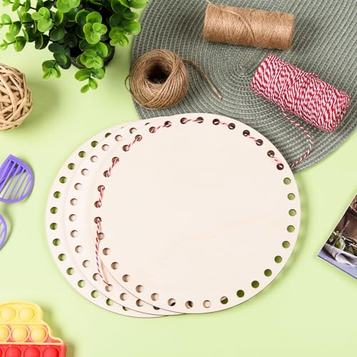 AWIZOM 12 Pcs Wooden Basket Bottoms for Crochet 8 Inch Round Basket Wood Bottom Circle Weaving Knitting Base Natural Wood Base Shaper for Crochet or Knitting Weaving Crafts Home Decoration(Hole:8mm) - size: 8 Inch