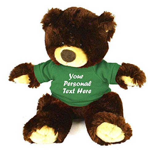 Plushland Chocolate Noah Teddy Bear 12 Inch, Stuffed Animal Personalized Gift - Custom Text on Shirt - Great Present for Mothers Day, Valentine Day, Graduation Day, Birthday (Kelly Green Shirt) - color: Kelly Green Shirt