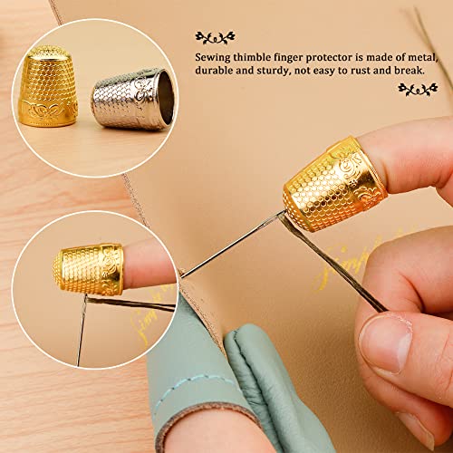 10 Pcs Sewing Thimbles for Hand Sewing, Leather Thimbles | with Metal Sewing Finger Protector, Thimbles for Hand Embroidery Thimble Ring for Hand Quilting DIY Craft Tools - size: 10pcs